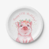 Assiettes En Carton Cochon floral mignon 60e anniversaire (Devant)