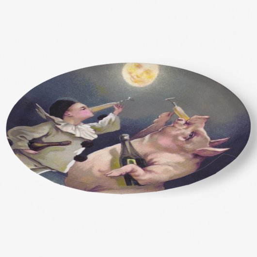 Assiettes En Carton Cochon victorien (Angle)