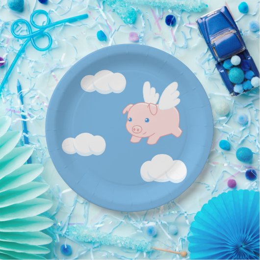 Assiettes En Carton Cochon volant - Cochon mignon avec ailes (Fête)