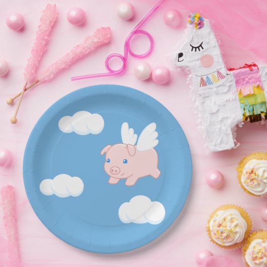 Assiettes En Carton Cochon volant - Cochon mignon avec ailes (Fête)
