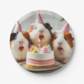 Assiettes En Carton Cochons de Guinée mangeant du gâteau, plaque d'ann (Devant)