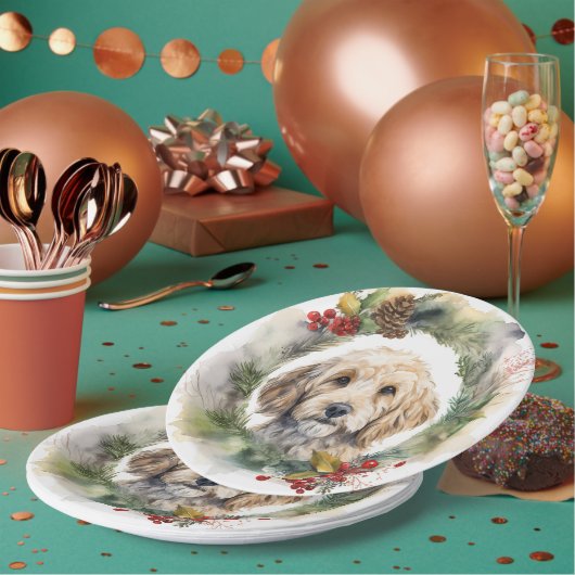 Assiettes En Carton Cockapoo Christmas Wreath Festive Pup (Multi)
