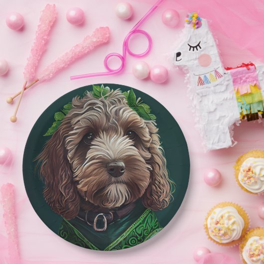 Assiettes En Carton Cockapoo Dog en robe de fête St. Patrick (Fête)