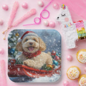 Assiettes En Carton Cockapoo Dog in Sledge Let it Neige Christmas (Fête)