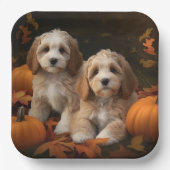Assiettes En Carton Cockapoo Puppy Citrouille d'automne (Recto)