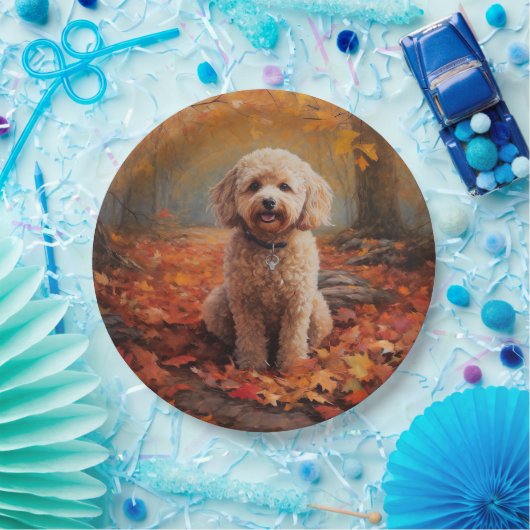 Assiettes En Carton Cockapou dans les feuilles d'automne automne autom (Fête)