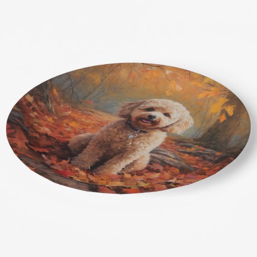 Assiettes En Carton Cockapou dans les feuilles d'automne automne autom (Angle)