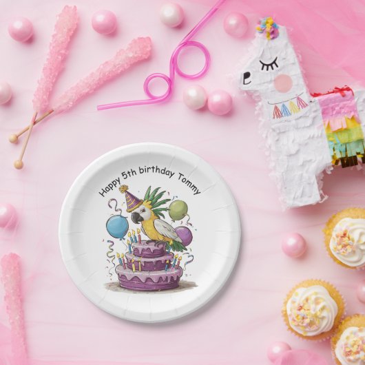 Assiettes En Carton cockatoo perché sur des ballons de gâteau d'annive (Fête)