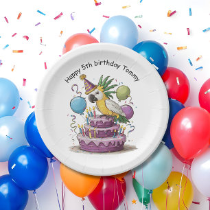 Assiettes En Carton cockatoo perché sur des ballons de gâteau d'annive