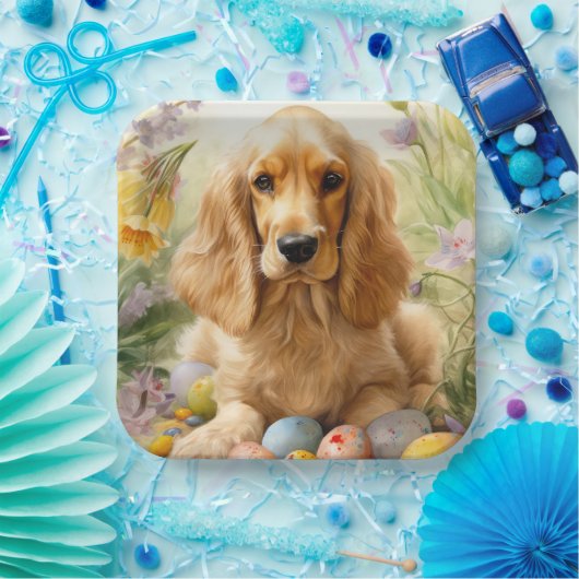 Assiettes En Carton Cocker Spaniel avec Oeufs de Pâques Fêtes (Fête)