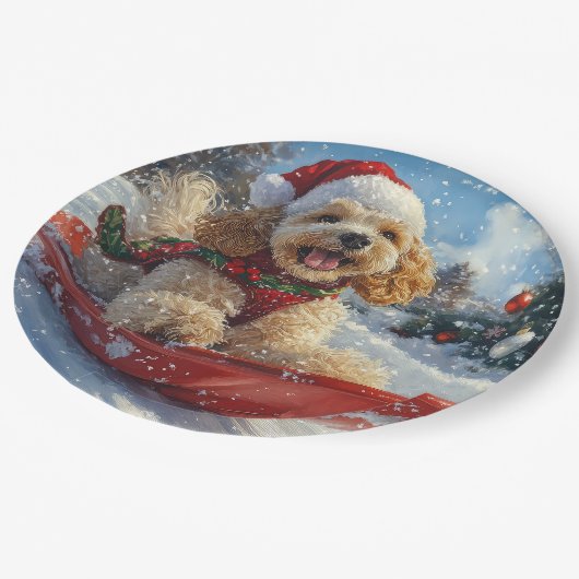 Assiettes En Carton Cocker Spaniel Chien dans Sledge Let it neige Noël (Angle)
