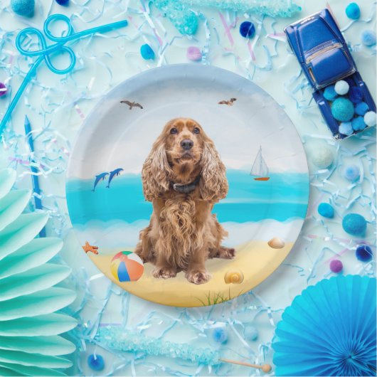 Assiettes En Carton Cocker Spaniel Chien sur la plage (Fête)