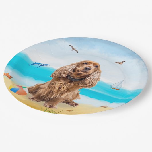 Assiettes En Carton Cocker Spaniel Chien sur la plage (Angle)