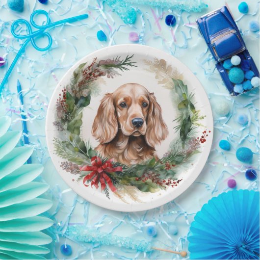 Assiettes En Carton Cocker Spaniel Noël Wreath Festive Pup (Fête)