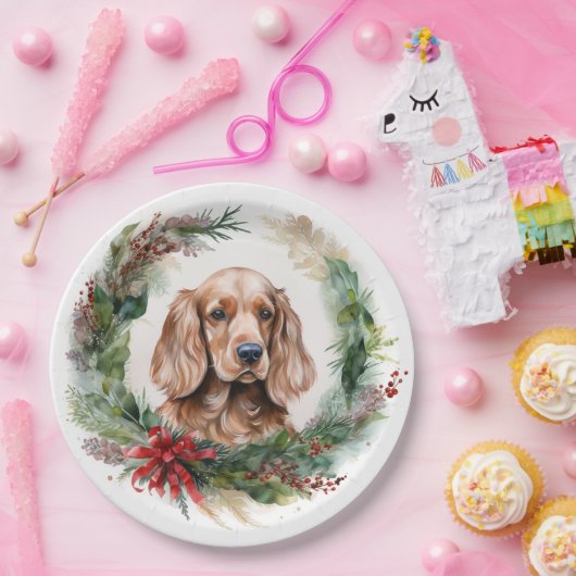 Assiettes En Carton Cocker Spaniel Noël Wreath Festive Pup (Fête)