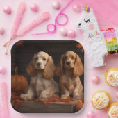 Assiettes En Carton Cocker Spaniel Puppy Automne Citrouille de plaisir (Fête)