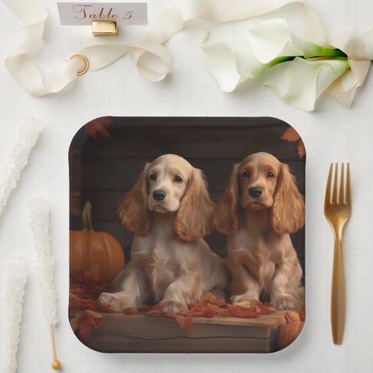 Assiettes En Carton Cocker Spaniel Puppy Automne Citrouille de plaisir (Mariage)