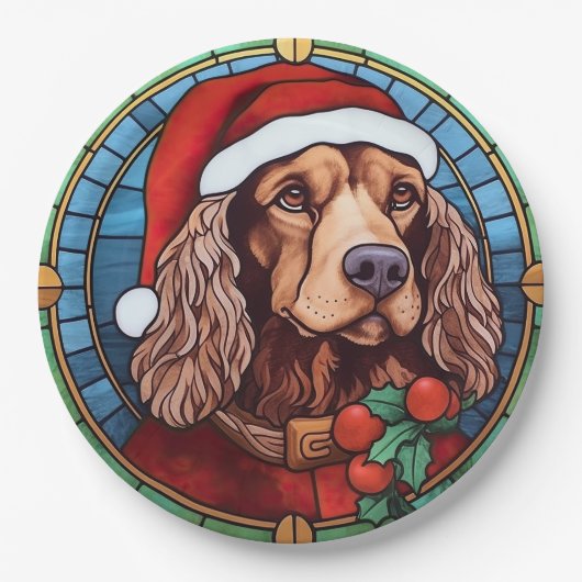 Assiettes En Carton Cocker Spaniel Vitrail Noël (Devant)