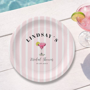 Assiettes En Carton Cocktail à rayures roses pour la douche de la mari