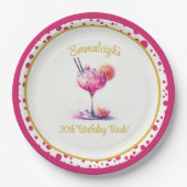 Assiettes En Carton Cocktail à thème rose Anniversaire (Devant)