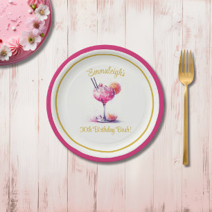 Assiettes En Carton Cocktail à thème rose Anniversaire