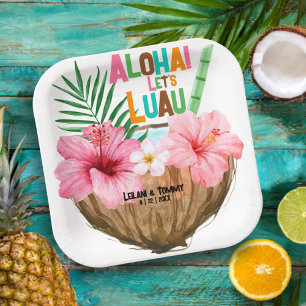 Assiettes En Carton Cocktail de noix de coco Tropical Luau Shower pour