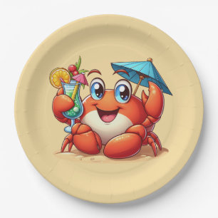 Assiettes En Carton Cocktail de plage mignon crabe fête