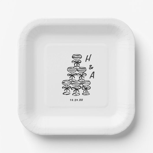 Assiettes En Carton Cocktail Mariage Tour Champagne Whimsical (Recto)