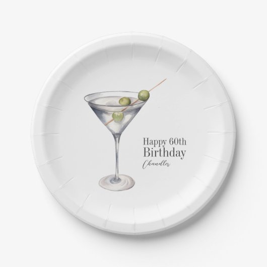 Assiettes En Carton Cocktail Martini 60e fête d'anniversaire (Devant)