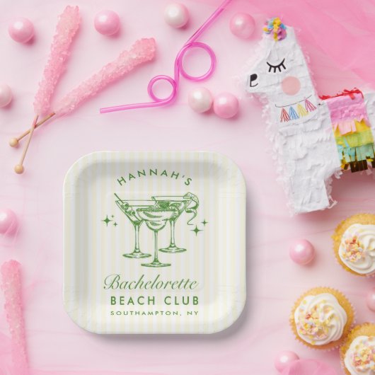 Assiettes En Carton Cocktail moderne rétro Bachelorette Vert (Fête)