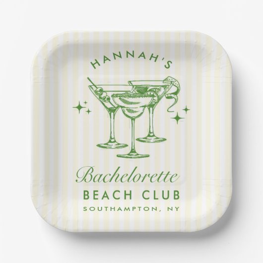 Assiettes En Carton Cocktail moderne rétro Bachelorette Vert (Recto)