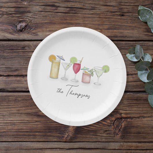 Assiettes En Carton Cocktail simple Boissons Aquarelle Whimsical Custo