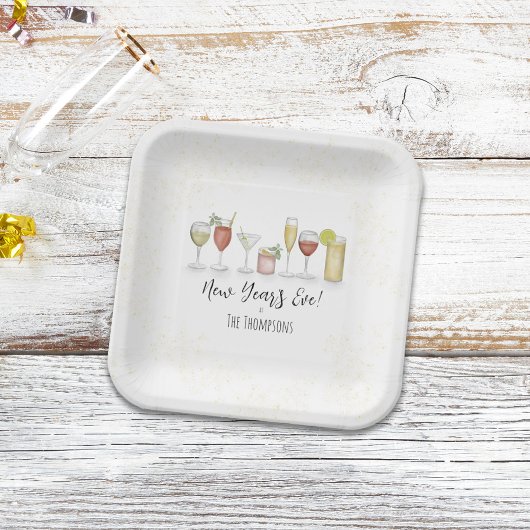 Assiettes En Carton Cocktail simple New Years Party Boissons Aquarelle