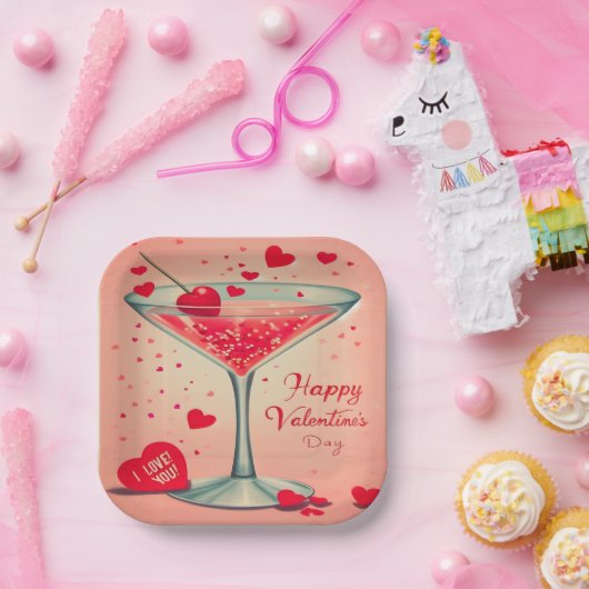 Assiettes En Carton Cocktail Valentine Martini du milieu du siècle (Fête)