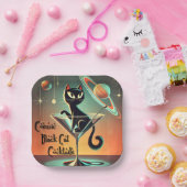 Assiettes En Carton Cocktails de chat noir cosmique futuriste atomique (Fête)
