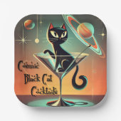 Assiettes En Carton Cocktails de chat noir cosmique futuriste atomique (Recto)