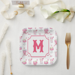 Assiettes En Carton Cocktails Mahjong Rose Chaud Aquarelle