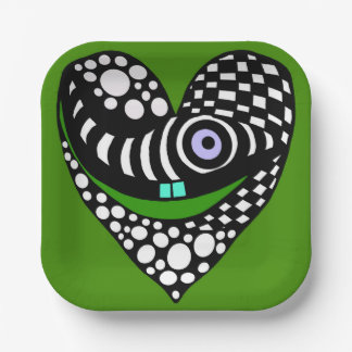 Assiettes En Carton Coeur Abstrait sur vert