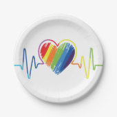 Assiettes En Carton Coeur arc-en-ciel | Coeur Abstrait de scribble (Devant)