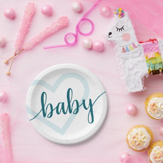 Assiettes En Carton Coeur bébé | Turquoise Vert foncé de minuit (Fête)