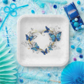 Assiettes En Carton Coeur bijoux avec papillons Morpho (Fête)