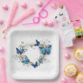 Assiettes En Carton Coeur bijoux avec papillons Morpho (Fête)