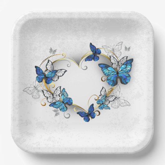 Assiettes En Carton Coeur bijoux avec papillons Morpho (Recto)