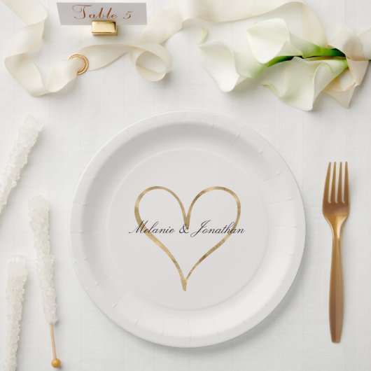 Assiettes En Carton Coeur chic de l'or (Mariage)