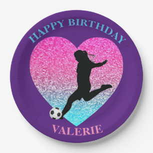 Assiettes En Carton Coeur de la fille de football "Joyeux anniversaire