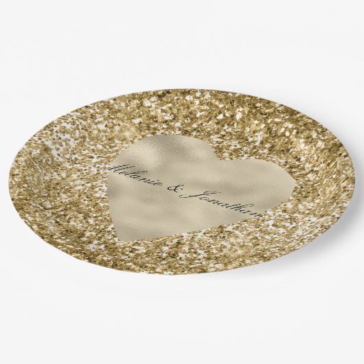 Assiettes En Carton Coeur de la Parties scintillant d'or personnalisée (Angle)