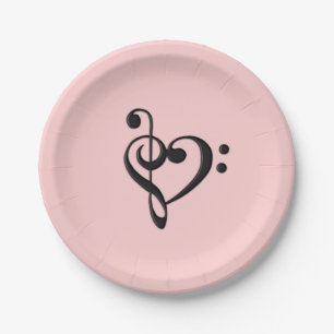 Assiettes En Carton Cœur de musique sur rose