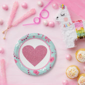 Assiettes En Carton Coeur de Parties scintillant bleu rose Valentines (Fête)