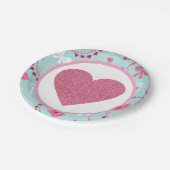 Assiettes En Carton Coeur de Parties scintillant bleu rose Valentines (Angle)