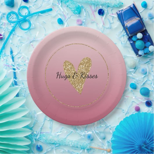 Assiettes En Carton Coeur de Parties scintillant en or rose Ombre (Fête)